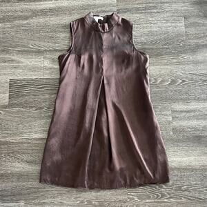 EUC Jenny Han Rich Brown 100% Silk Wrap Midi Dress‎ Size M V-Neck Slip Dress